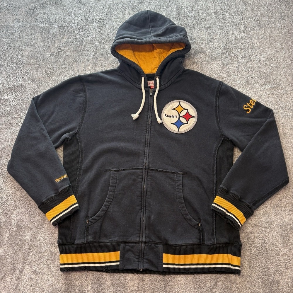 Mitchell & Ness Pittsburgh Steelers‎ Throwback Zip Hoodie Distressed Black L